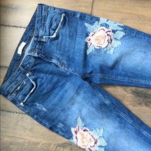Zara embroidered distressed jeans